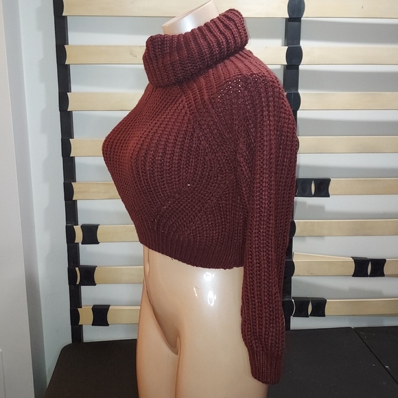 Woven Hearta Cropped Turtleneck Knit Sweater - Picture 2 of 6